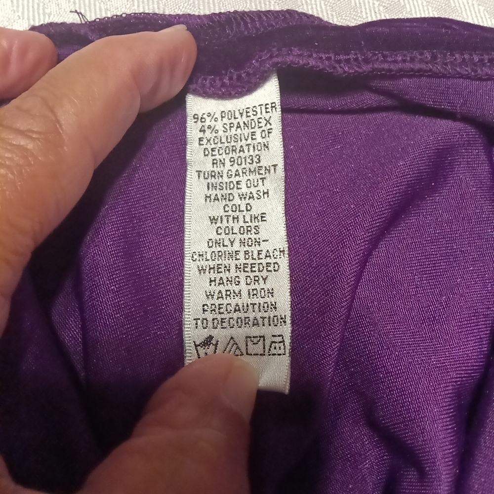 Quacker Factory Rich Purple Velvet Blouse Rhinestone Embellishment - Picture 7 of 8
